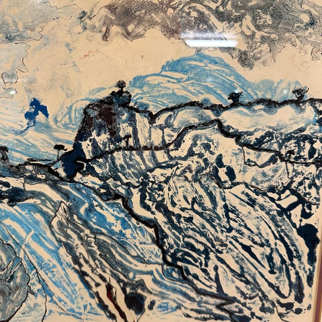 Framed Abstract Blue Landscape Lithograph Signed For Sale - Image 12 of 12