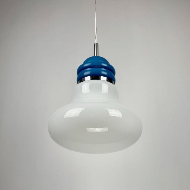 Mid-Century Modern Italian Blue D Bulb Pendant Light, 1970s For Sale - Image 6 of 8
