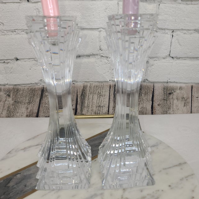 1980s Vintage 1980s Mikasa Attributed Crystal City Lights Art Deco Candle Holder Pair For Sale - Image 5 of 18