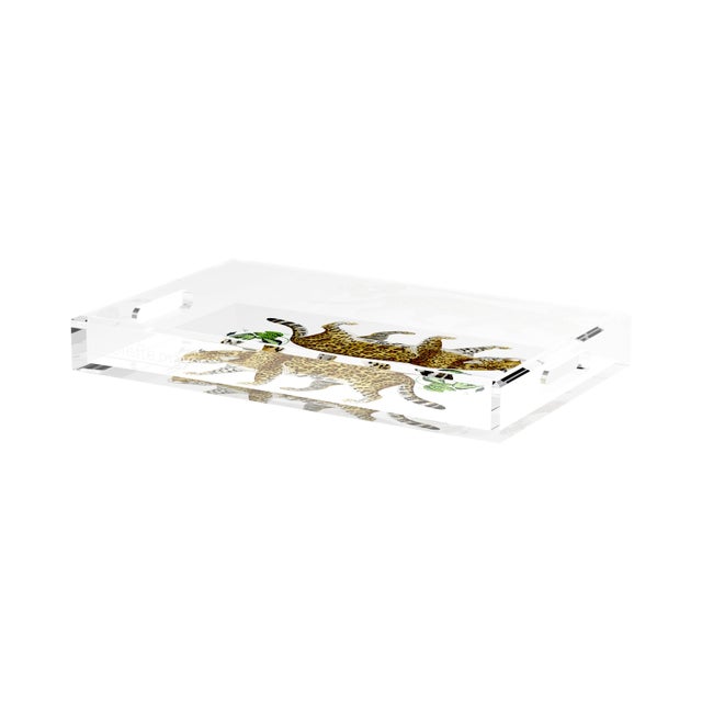 2020s Leopard Seeing Double White Acrylic Rectangle Decorative Tray, Small For Sale - Image 5 of 9