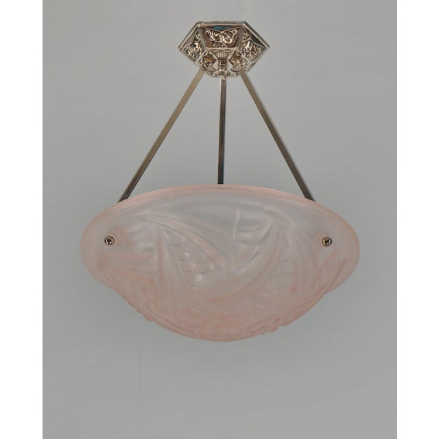 Degué A nice French art deco hanging fixture around 1925-1935 in nickel plated bronze or solid brass. The chandelier holds...