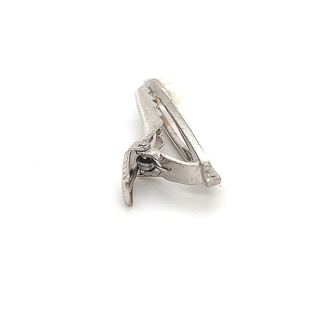 1990s Mikimoto Estate Akoya Pearl Men's Tie Clasp Silver 7 mm 5.3 Grams For Sale - Image 10 of 11