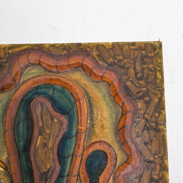 Abstract Organic Art Form Modern Abstract Oil on Board Painting 1980s For Sale - Image 3 of 8