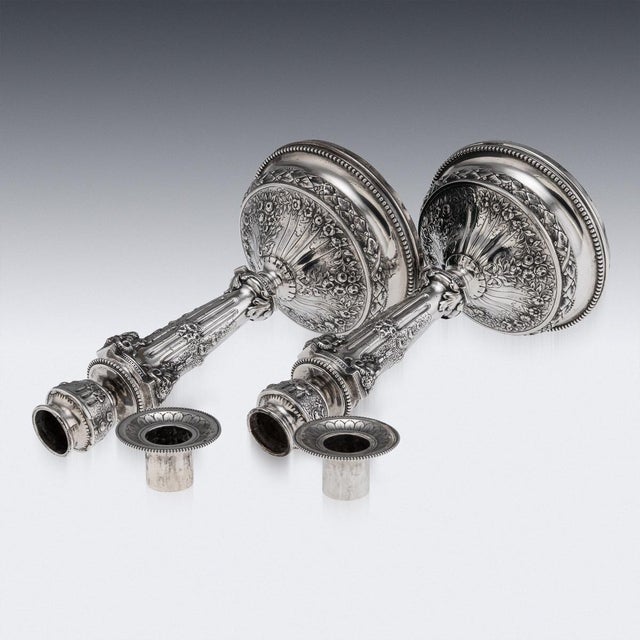 Metal Antique 19th Century German Silver Candlesticks, Hanau, 1870s, Set of 2 For Sale - Image 7 of 18