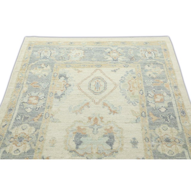 Quill Gray Field Multicolor Handwoven Turkish Oushak Rug 4' X 6'2" For Sale - Image 4 of 6