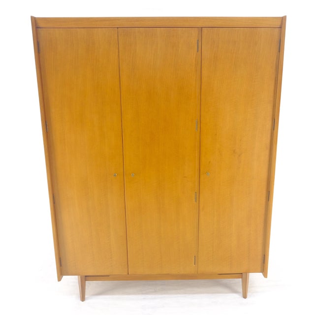 Fine Danish Mid Century Modern 3 Bay Armoire Wardrobe Cabinet Dresser MINT For Sale - Image 6 of 13