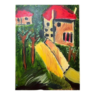 Abstract Colorful European Village Painting For Sale