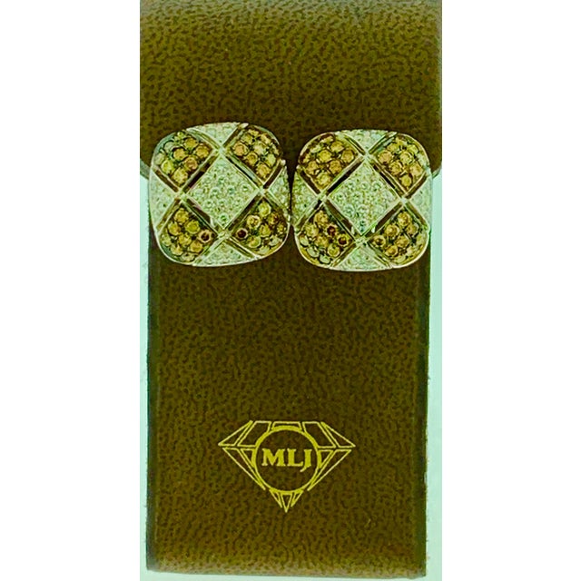 2010s Monte Carlo Champagne and White Diamond Clip Earrings in 18 Karat White Gold For Sale - Image 5 of 18
