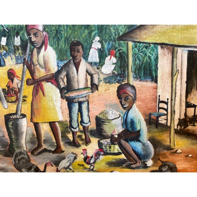 1969 Haitian Village Scene Folk Art Style Painting by Pierre Augustin, Framed For Sale In Tampa - Image 6 of 12