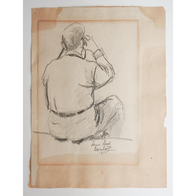 1950s 1955 Man With Binoculars Drawing For Sale - Image 5 of 5