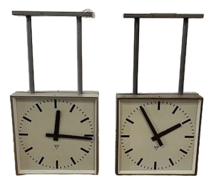 Vintage Double Sided Square Train Station Clock from Pragotron