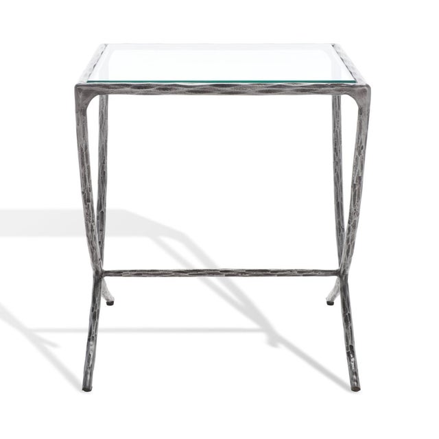 Silver Debbie Square Metal Accent Table in Silver with Glass Top For Sale - Image 8 of 8