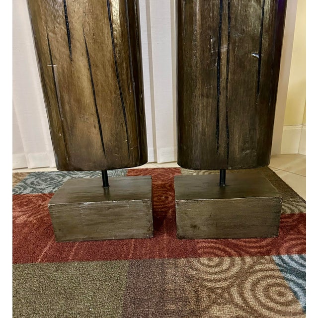 Pair of Vintage Wooden Standing Buddha Statues For Sale - Image 9 of 9