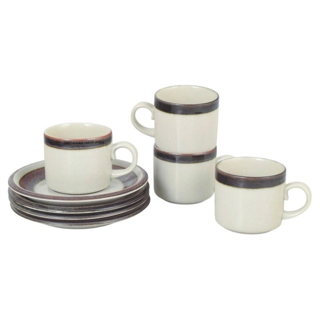 1970s Tea Cups with Saucers in Stoneware by Arabia Karelia, 1970s, Set of 8 For Sale - Image 5 of 5
