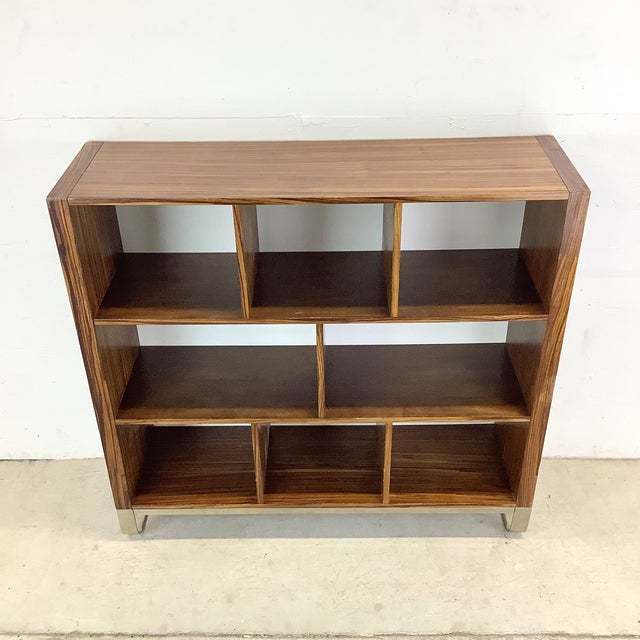 Modern Modern Zebrawood Cubby Shelf With Chrome Sled Base, Fits Vinyl Records For Sale - Image 3 of 18