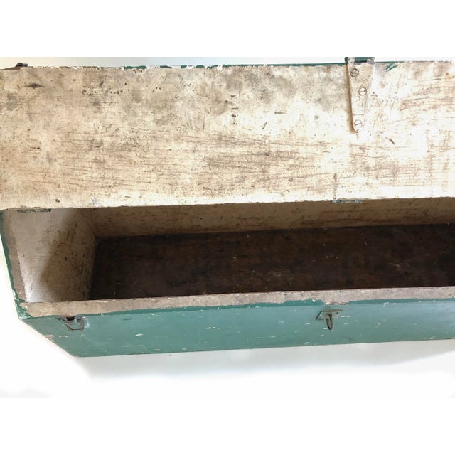 Vintage Rustic Painted Green Wood Tool Box For Sale - Image 9 of 10