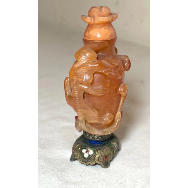 Antique Chinese Carved Carnelian Agate Enamel Sterling Silver Stone Snuff Bottle For Sale - Image 9 of 15