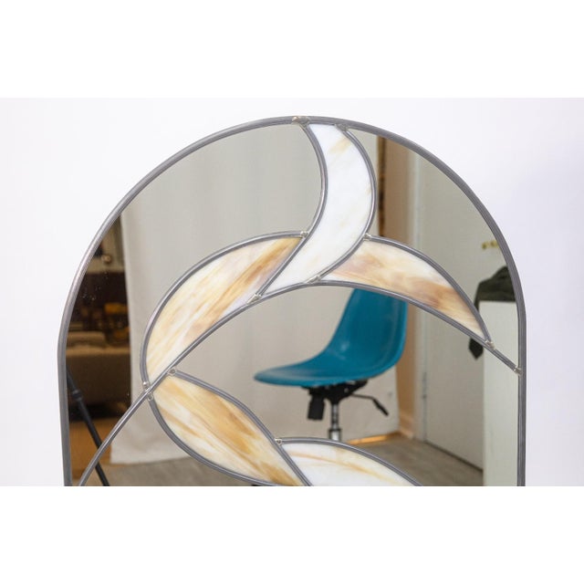 Art Nouveau Art Nouveau Style Stained Glass Wall Mounted Mirror 1973 Carver's Guild Flight For Sale - Image 3 of 7