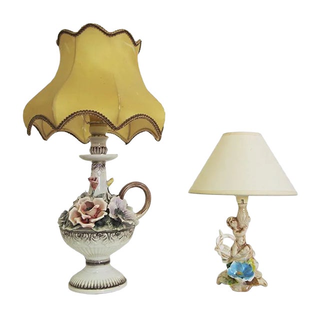 Floral Table Lamps from Abat Jour, 1950s, Set of 2 For Sale