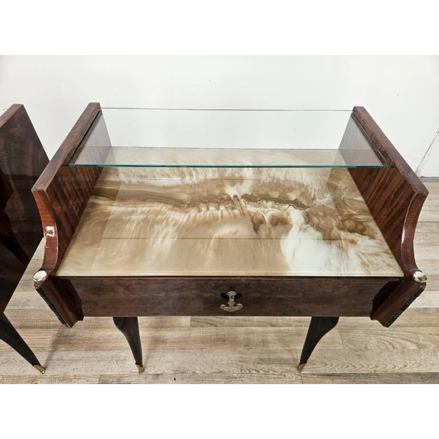 Brown Mid-Century Mahogany Nightstands with Double Glass Tops, 1960, Set of 2 For Sale - Image 8 of 18