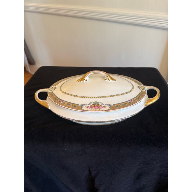 Bohemia Antique Bohemia Czecho-Slovakia Cecil Oval Serving Bowl With Lid and Handles For Sale - Image 4 of 6