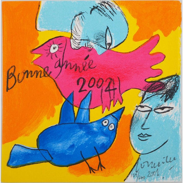 Guillaume Corneille, Couple with Birds, 2001, Original Lithograph For Sale - Image 5 of 7