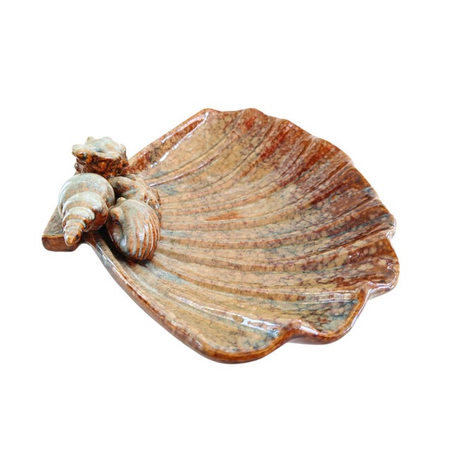 Nautical Vintage 1960's Pottery Shell Trinket Dish Catchall Coastal Nautical Beach House For Sale - Image 3 of 10