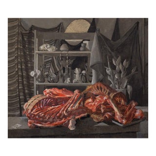 Original Still Life Oil Painting: Bear Skeleton and Deer Skull For Sale