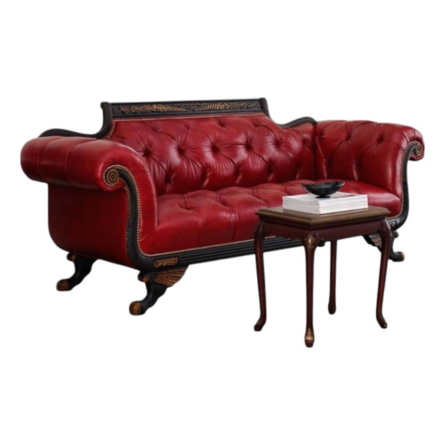 1960s Old Hickory Tannery Red Tufted-Leather Sofa and Loveseat For Sale