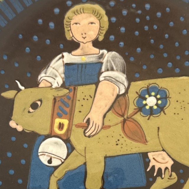 Mid 20th Century Swiss Heimatwerk Basel Hand-Painted Folk Art Wall Plates, Set of 3 For Sale - Image 12 of 14