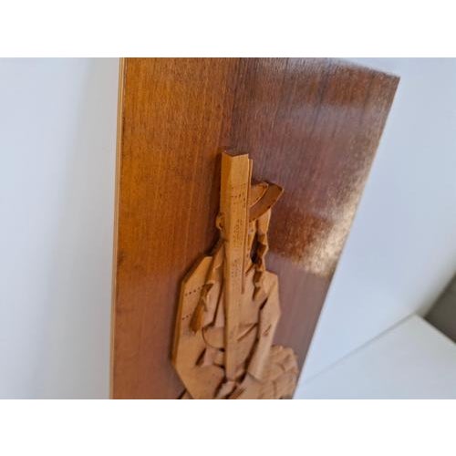 Mid-Century Czech Hand-Carved Wooden Shepherd Wall Relief, 1960 For Sale - Image 9 of 15