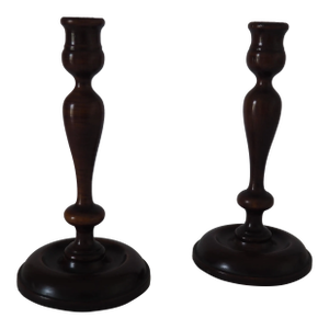 Vintage Wood Candlesticks- a Pair