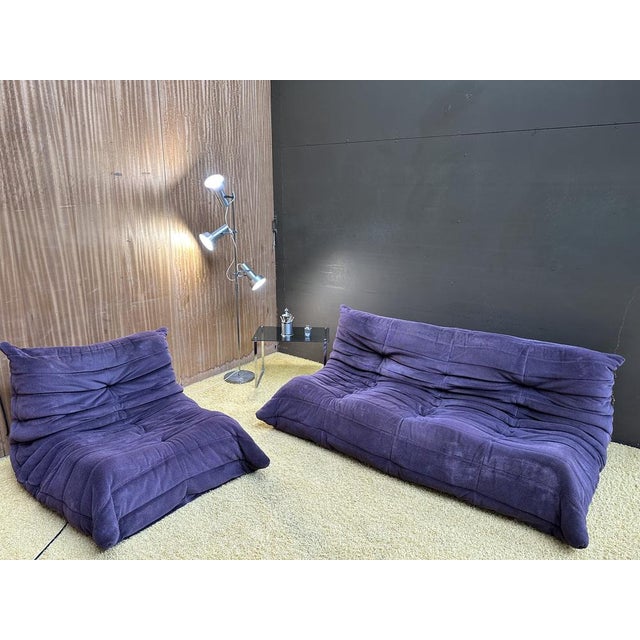 Purple Togo Three-Seater Sofa and Chair by Michel Ducaroy for Ligne Roset, 1980s, Set of 2 For Sale - Image 8 of 8