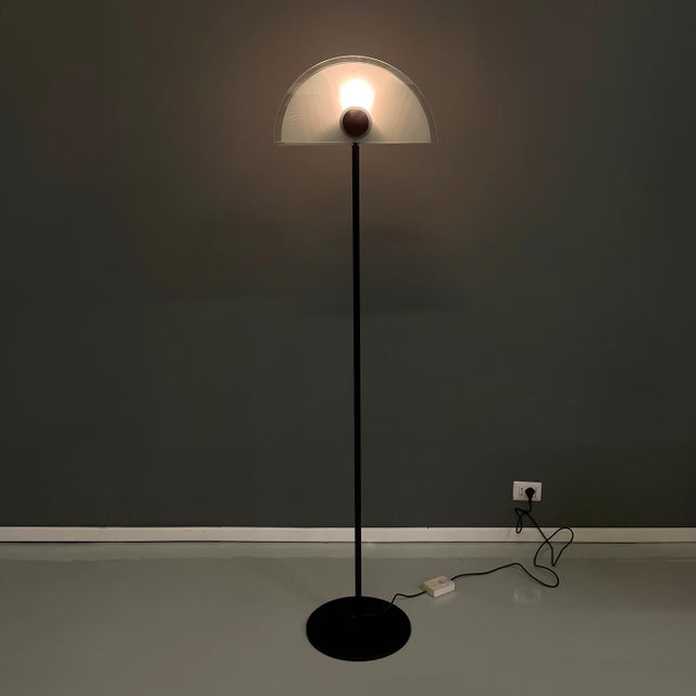 Italian Modern Floor Lamp in Matt Glass Lampshape and Black Metal, 1980s For Sale - Image 3 of 18