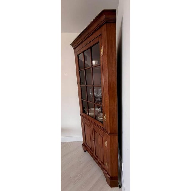 Traditional Henkel Harris Lighted Corner Cabinet Solid Wild Black Cherry For Sale - Image 3 of 8