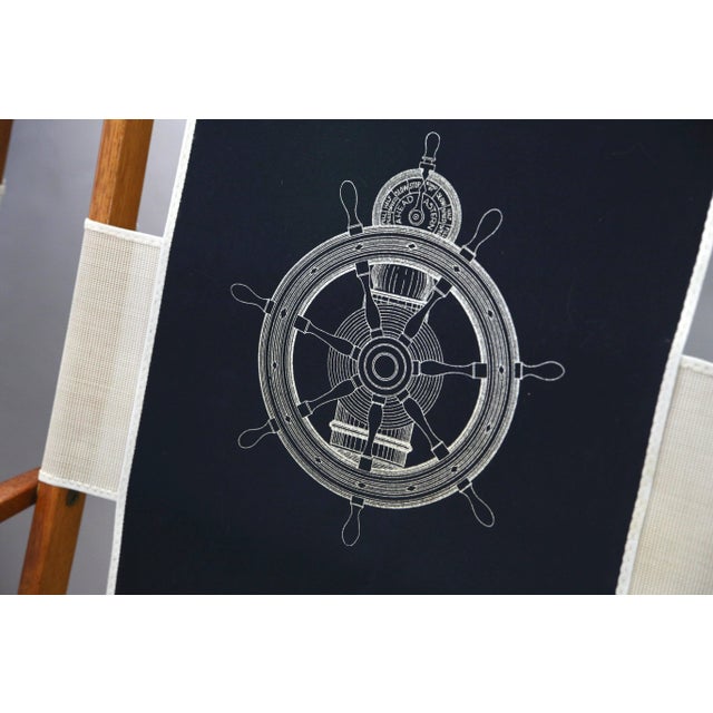 American Ralph Lauren Inspired Deck Chairs Oakwood With Navy Blue and White Upholstery - a Pair For Sale - Image 3 of 10