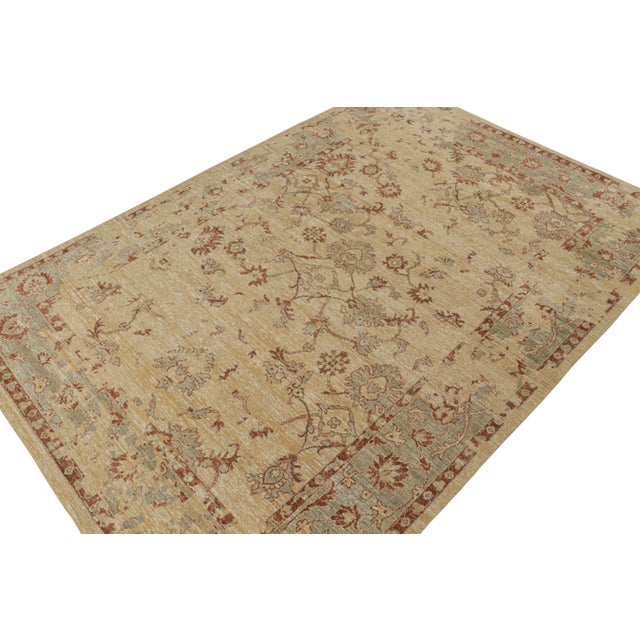 Rug & Kilim Rug & Kilim’s Oushak Style Rug in Gold With Green and Red Floral Patterns For Sale - Image 4 of 7