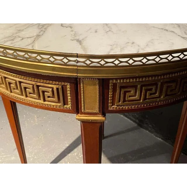 Pair of Marble Top Greek Key Bouillotte or End Tables, Manner of Jansen For Sale - Image 10 of 11