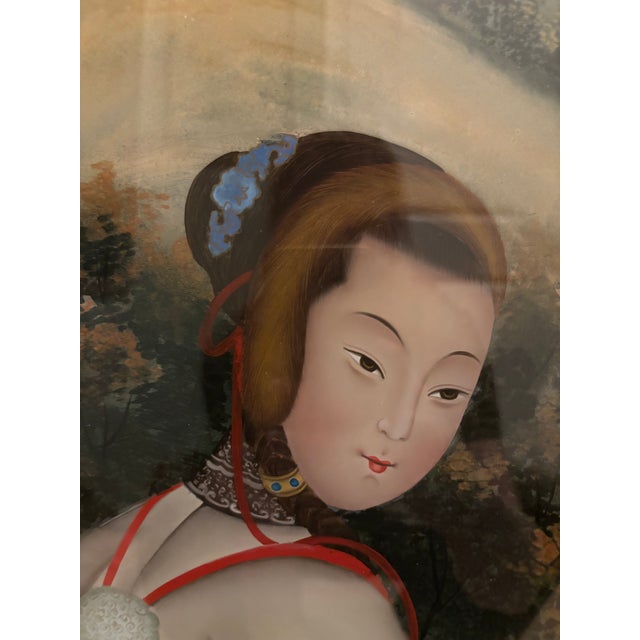 1930s Pair of Extra Large Chinese Reverse Glass Paintings — Republic Period, Circa 1938–1946 — Longevity & Domestic Harmony For Sale - Image 5 of 13