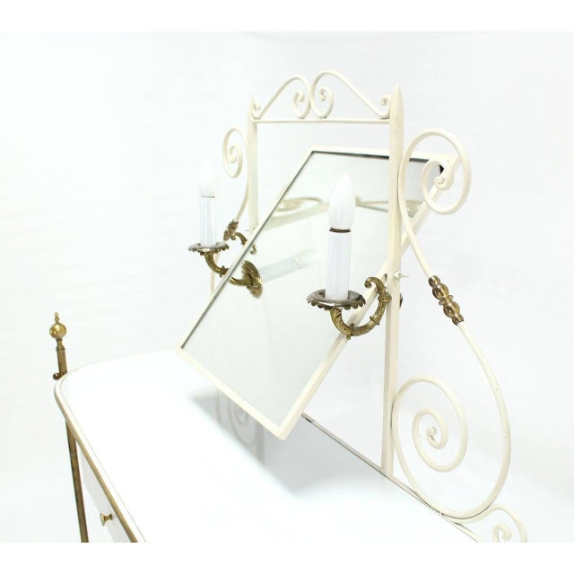 Brass Decorative Vanity Dressing Table Milk Glass Top Metal Scroll Brass Hardware For Sale - Image 8 of 10
