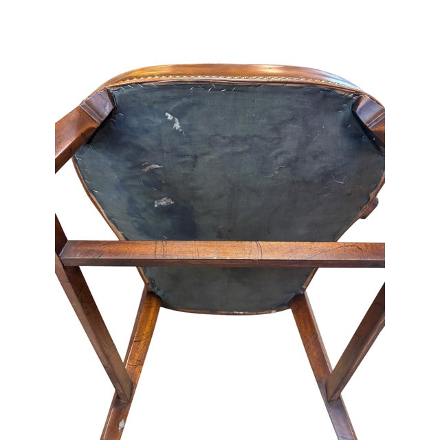 Chocolate Traditional Genuine Leather Library Armchair With Nailhead Trim & Walnut Finish For Sale - Image 8 of 8