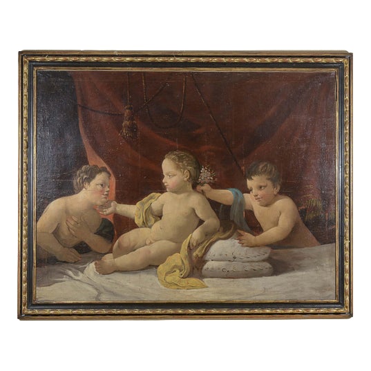 Cherubs, Oil on Canvas, Framed For Sale