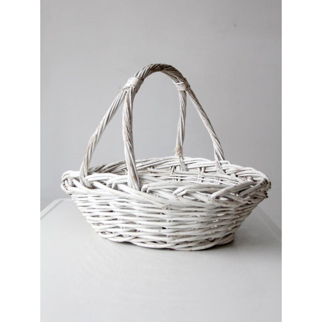 Vintage White Wicker Gathering Basket With Double Handles For Sale - Image 4 of 17