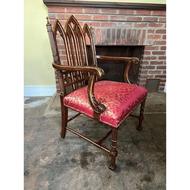 Vintage English Gothic Revival Armchairs- a Pair For Sale - Image 4 of 11