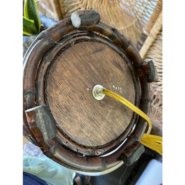 Mid 19th Century Vintage Asian Symbol Lamp on Bamboo Base Monochromatic Neutrals Chinese Characters Chinoiserie For Sale - Image 5 of 10