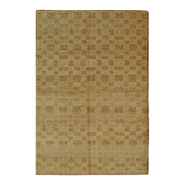 6x9 Brown Hand-Knotted Wool Diamond Lattice Classic Traditional Carpet Rug For Sale