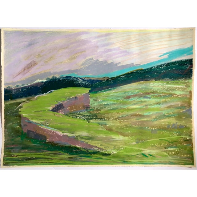It has a variegated texture to it. It is signed and titled. Large format drawing or painting in pastel or crayon. pastoral...