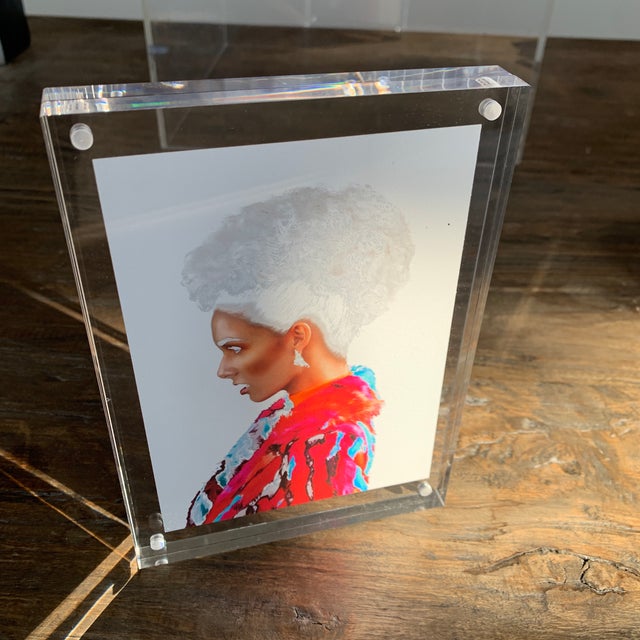 "Technicolor Raincoat" Contemporary Expressionist Portrait Photograph in Lucite Frame For Sale - Image 9 of 13