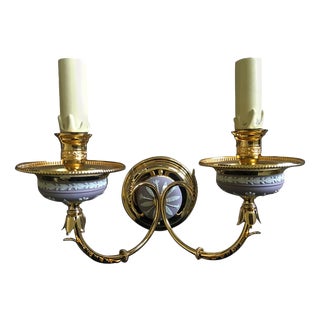 Postmodern Brass and Porcelain Wall Sconce from Wedgwood, Italy, 1970s For Sale