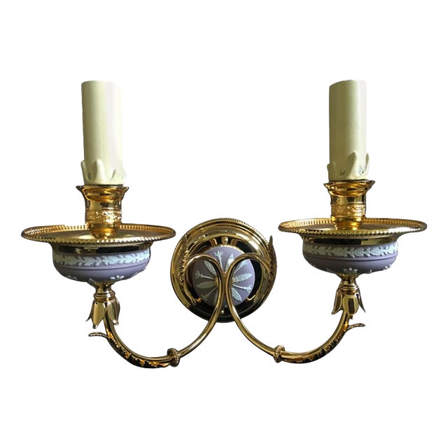 Postmodern Brass and Porcelain Wall Sconce from Wedgwood, Italy, 1970s For Sale